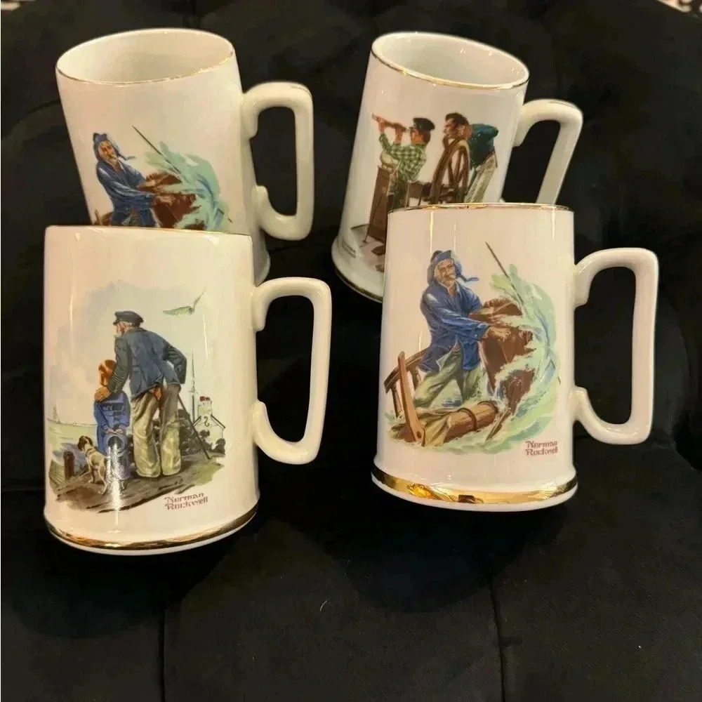 Norman Rockwell Collectors Mug Set Vintage